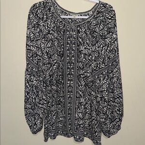 Max Studio Black & cream Printed Peasant Blouse